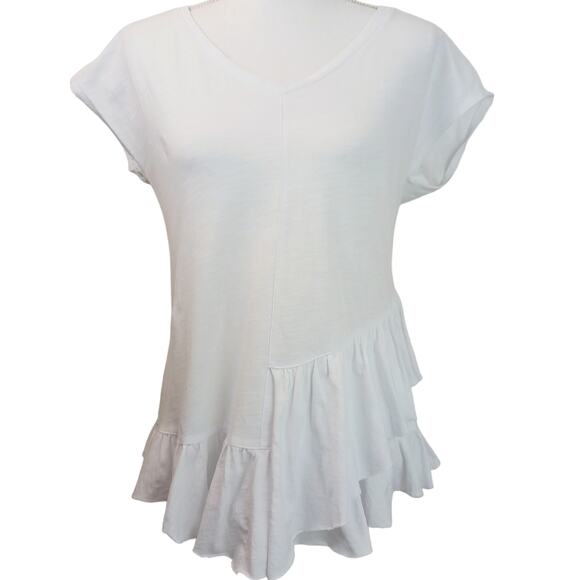 Sundance SZ XS Sleeveless V-Neck White Asymmetrical Ruffle Peplum Top - Picture 9 of 9
